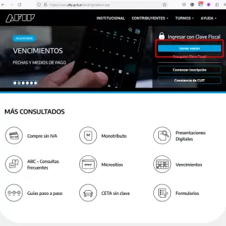 Ingresar al sitio web de la AFIP